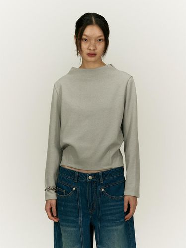 Twoway High Neck Boucle Top [Light Grey] - SALTY PEBBLE - Modalova