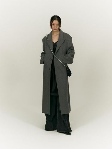 Wool Blend Knitted Sleeve Long Coat [GREY] - SALTY PEBBLE - Modalova