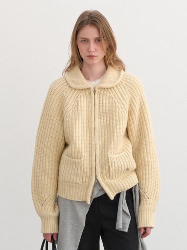 Shawl Collar Wool Blend Zip-Up Cardigan [Light Yellow] (AESW4D415Y1) - a.t.corner - Modalova