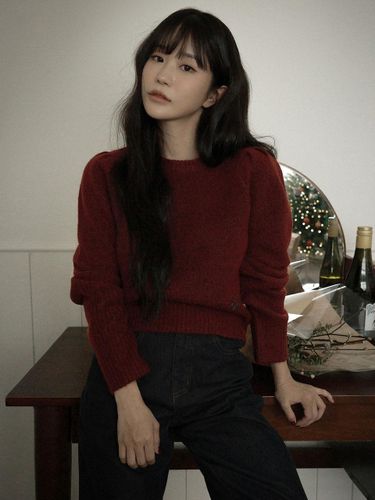 Wool Mohair Puff Shoulder Pullover Knit - CITYBREEZE - Modalova