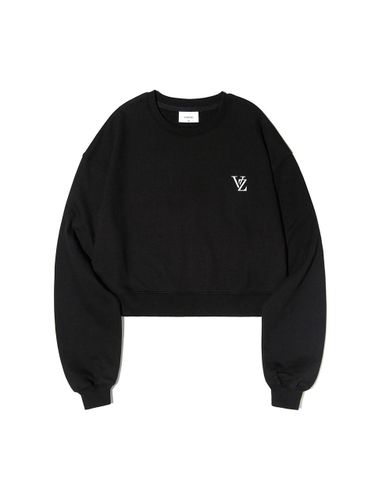 VZ Print Cropped Loose Fit Sweatshirt [Black] - VARZAR - Modalova