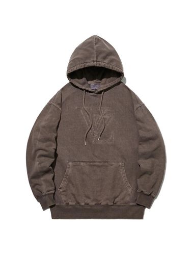 Big Logo Chain Embroidery Pigment Cotton Hoodie [BROWN] - VARZAR - Modalova