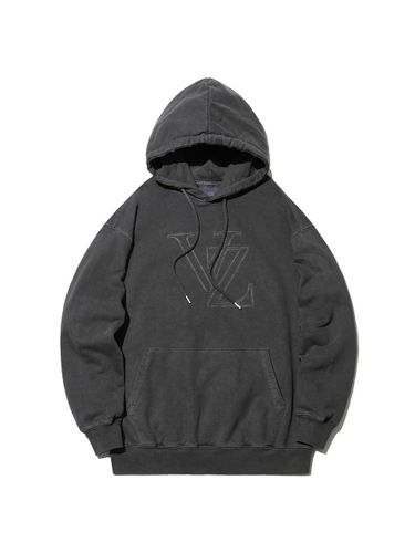 Chain Embroidery Pigment Big Logo Hoodie [Dark Gray] - VARZAR - Modalova