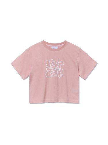 Graffiti Crop Short-Sleeve Cotton T-shirt [Pink] - VARZAR - Modalova