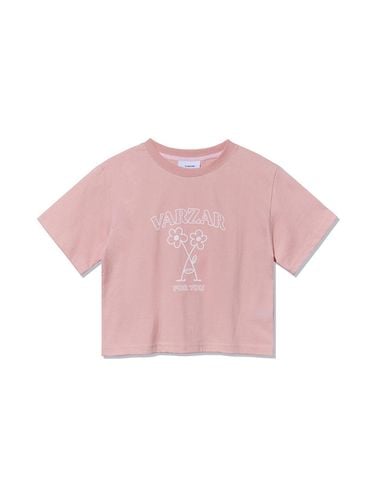 Flower Short-Sleeve Cotton T-shirt [Pink] - VARZAR - Modalova