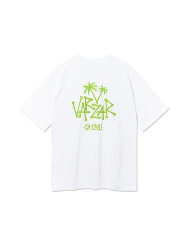 Palm Tree Logo Cotton Regular Fit T-Shirt [Beige/Green] - VARZAR - Modalova