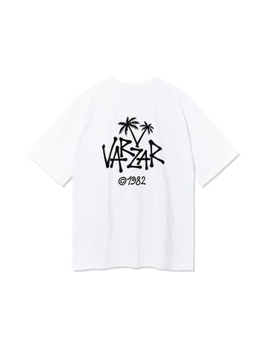 Palm Tree Logo Cotton Regular Fit T-Shirt [Beige/Black] - VARZAR - Modalova