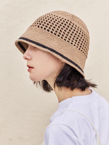 Top Button Knit Cotton Bucket Hat [Brown] - VARZAR - Modalova