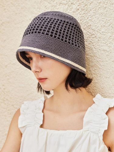 Top Button Knit Bucket Hat [Gray] - VARZAR - Modalova