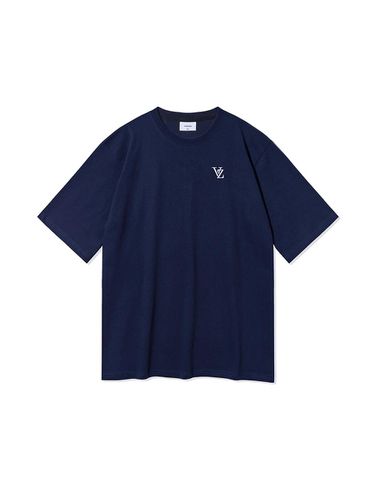 D Logo Short Sleeve Cotton T-shirt [Navy] - VARZAR - Modalova