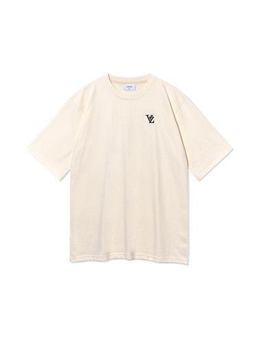 D Logo Premium Cotton Short Sleeve T-shirt [Cream] - VARZAR - Modalova