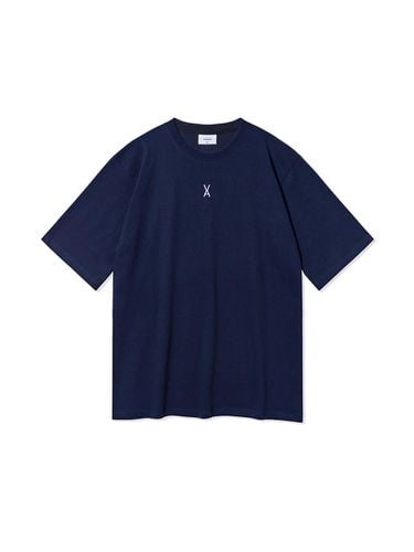 D Logo Cotton Short Sleeve T-shirt [Navy] - VARZAR - Modalova