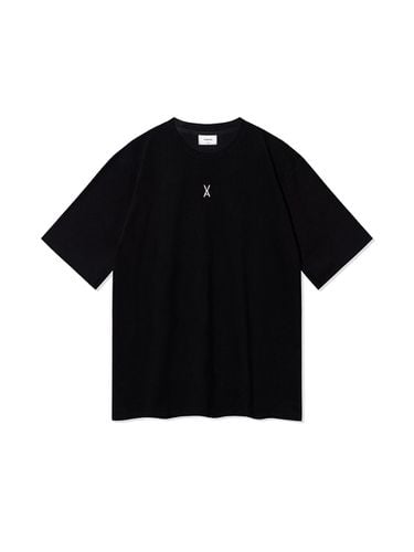 D Embroidered Cotton Relaxed Fit T-shirt [Black] - VARZAR - Modalova