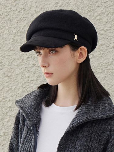 Studded Wool Combo Newsboy Cap [Beige] - VARZAR - Modalova