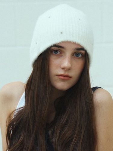 Cubic Crystal Ribbed Beanie - Marchen - Modalova