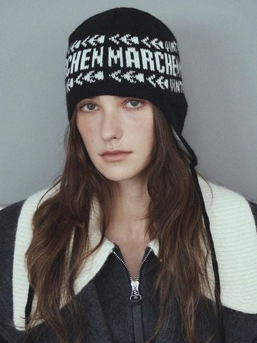 Unisex Jacquard Logo Ribbed Earflap Beanie - Marchen - Modalova