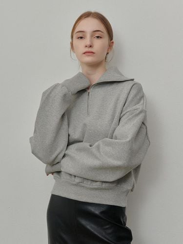 Oversized Half Zip-Up Cotton Sweatshirt [Gray] - camino - Modalova