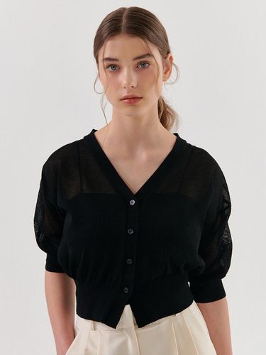 V-neck Linen Mesh Half-length Cardigan [Black] - camino - Modalova