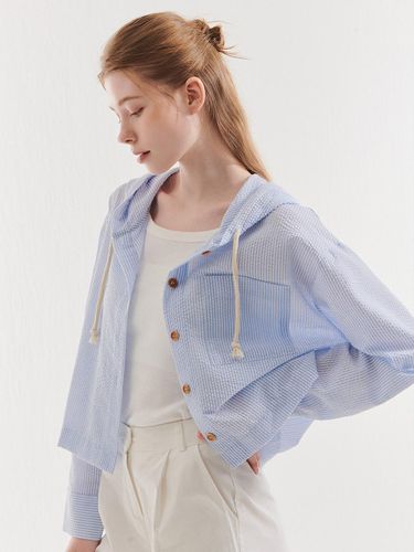 Seersucker Hooded Relaxed Fit Shirt [Sky Blue] - camino - Modalova