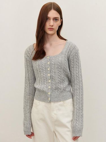 Square Neck Cable Knit Standard Fit Sweater [Gray] - camino - Modalova