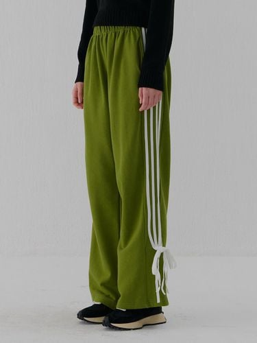 Strap Ribbon Wide Cotton Pants [Green] - camino - Modalova