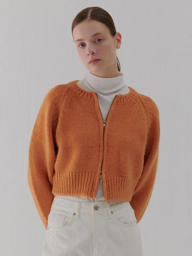 Round Neck Wool Zip-up Cardigan [ORANGE] - camino - Modalova