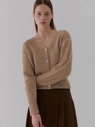 V-neck Wide Neckline Cardigan [Beige] - camino - Modalova