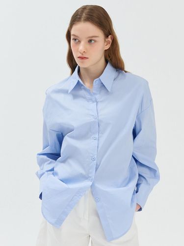 Oversized Lightweight Cotton Blend Shirt [Green/Sky Blue/Beige] - camino - Modalova