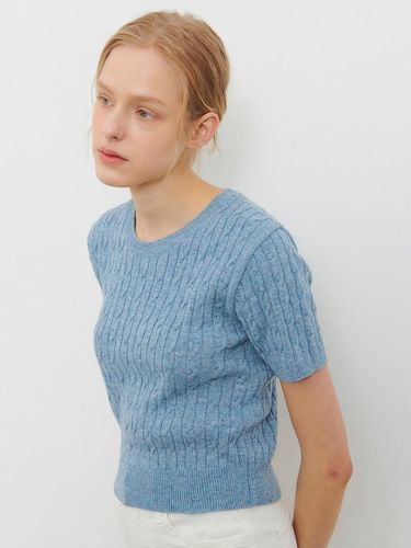 Cable Half Sleeve Wool Sweater [Sky Blue] - camino - Modalova