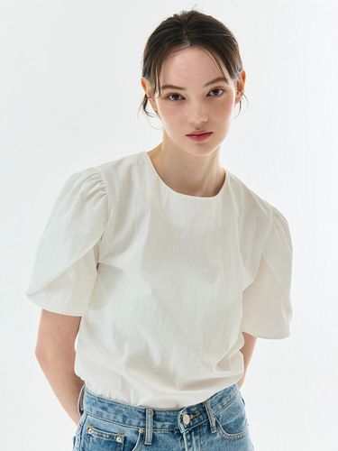 Summer Shirring Tulip Puff Sleeve Blouse [Beige] - camino - Modalova