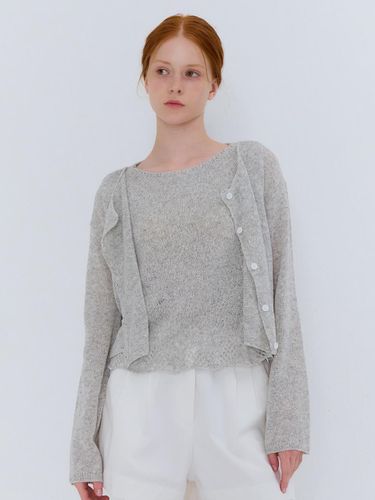 Summer Cotton Boucle Round Neck Cardigan [Gray] - camino - Modalova