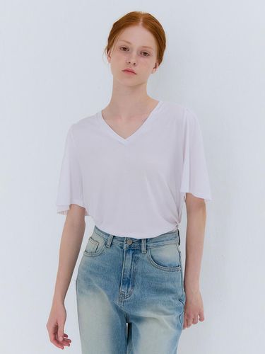 Summer V-neck Shirring Loose T-shirt [Beige] - camino - Modalova