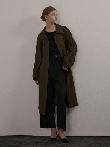 Long Oversized Flowing Trench Coat [Khaki] - camino - Modalova