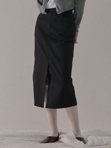 Pocket H-Line Long Cotton Skirt [Black] - camino - Modalova