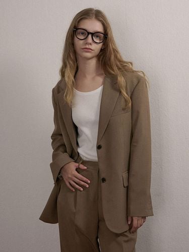 Boy Fit Wool Blend Oversized Blazer [Beige] - camino - Modalova