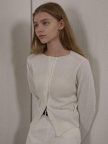 Wool Semi-Round Neck Standard Fit Cardigan [WHITE] - camino - Modalova