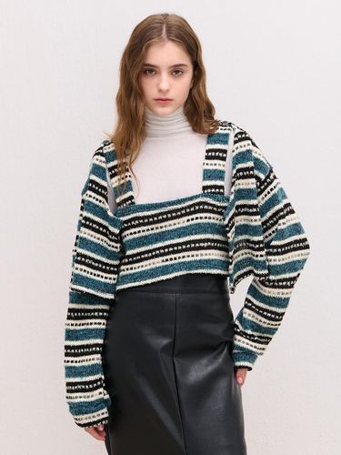 Stripe Knit Cropped Bolero Cardigan [Blue] - camino - Modalova