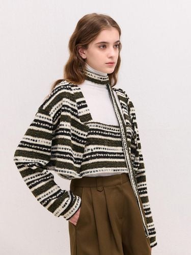 Stripe Knit Cropped Bolero Cardigan [Brown] - camino - Modalova