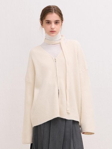 V-neck Two-way Ribbed Oversized Cardigan [White] - camino - Modalova