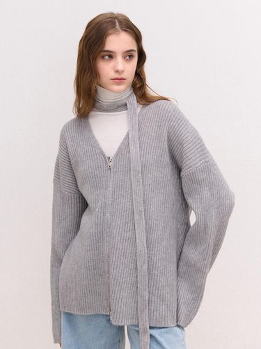 V-neck Two-way Ribbed Oversized Cardigan [Gray] - camino - Modalova