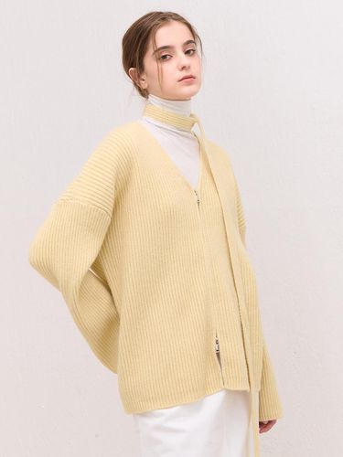 V-neck Two-way Ribbon Loose Fit Cardigan [Yellow] - camino - Modalova