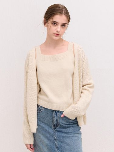 Punching Sleeveless Two-Piece Knit Cardigan [Beige] - camino - Modalova