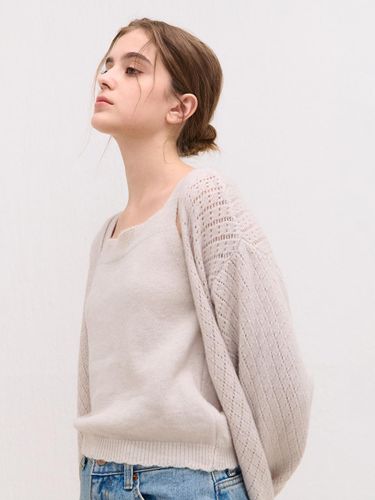 Punching Sleeveless Knit Cardigan Set [Light Gray] - camino - Modalova