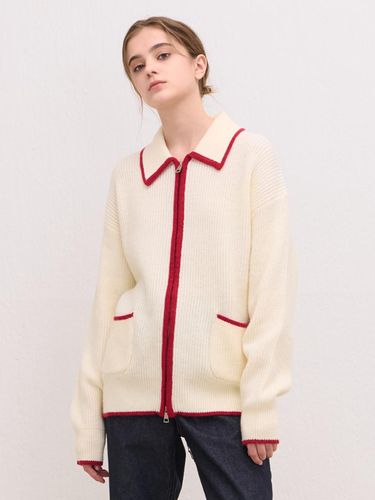 Blend Oversized Wool Collar Knit Cardigan [WHITE] - camino - Modalova