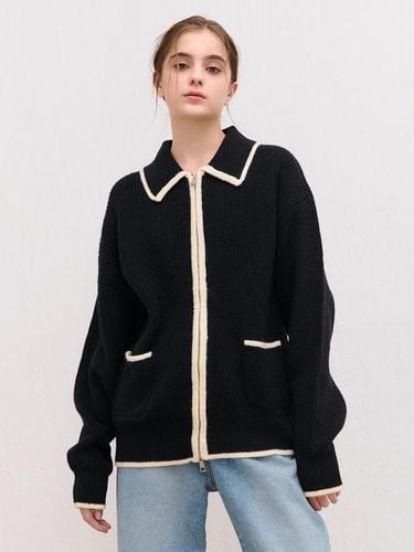 Oversized Wool Blend Collar Cardigan [BLACK] - camino - Modalova