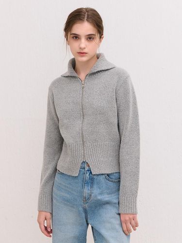 Collar Zip-up Knit Cardigan [Gray] - camino - Modalova