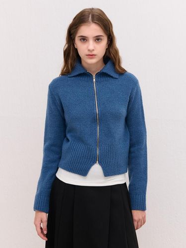 Collar Zip-up Wool Regular Fit Cardigan [Blue] - camino - Modalova