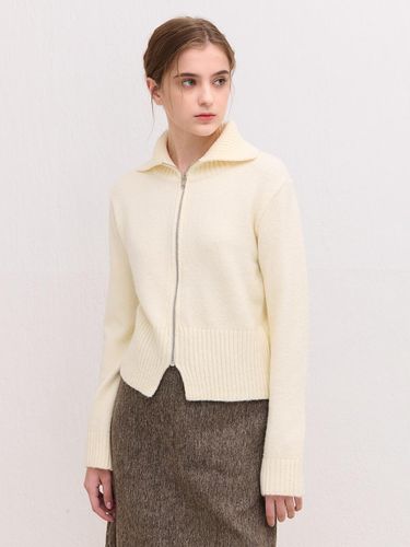 Collar Zip-up Wool Knit Cardigan [White] - camino - Modalova