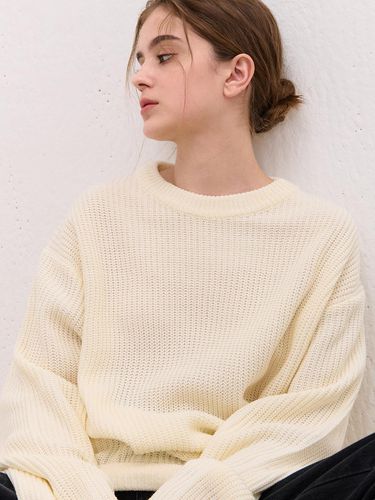 Oversized High Density Round Knit Sweater [Beige] - camino - Modalova