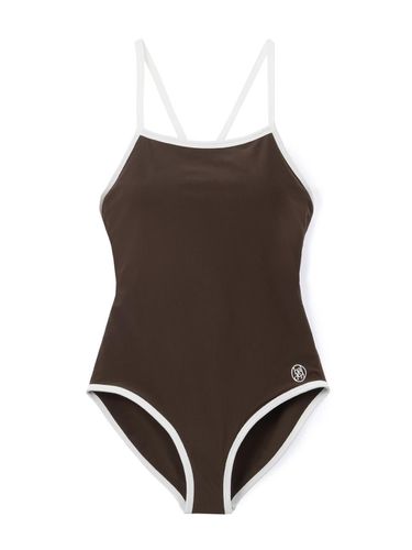 Sleek Nylon-Spandex Side Logo Swimsuit [Brown] (S002) - halden - Modalova